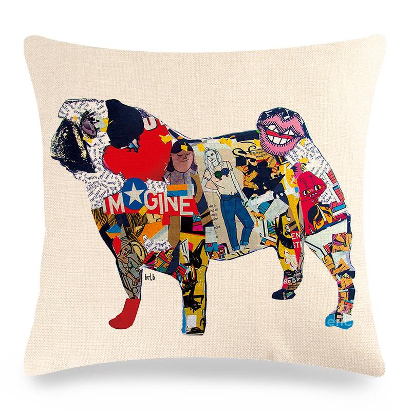 Cute Pet Pug Dog Digital Printing Short Plush Pillow Covers Decorative For Car Sofa Office Cushion Cover Home Goods 60X60Cm