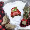 Truck SnowUnisex Family Christmas TShirt Womens Short Sleeve Cute Casual Top Cartoon SnowUnisex with Santa Hat Print