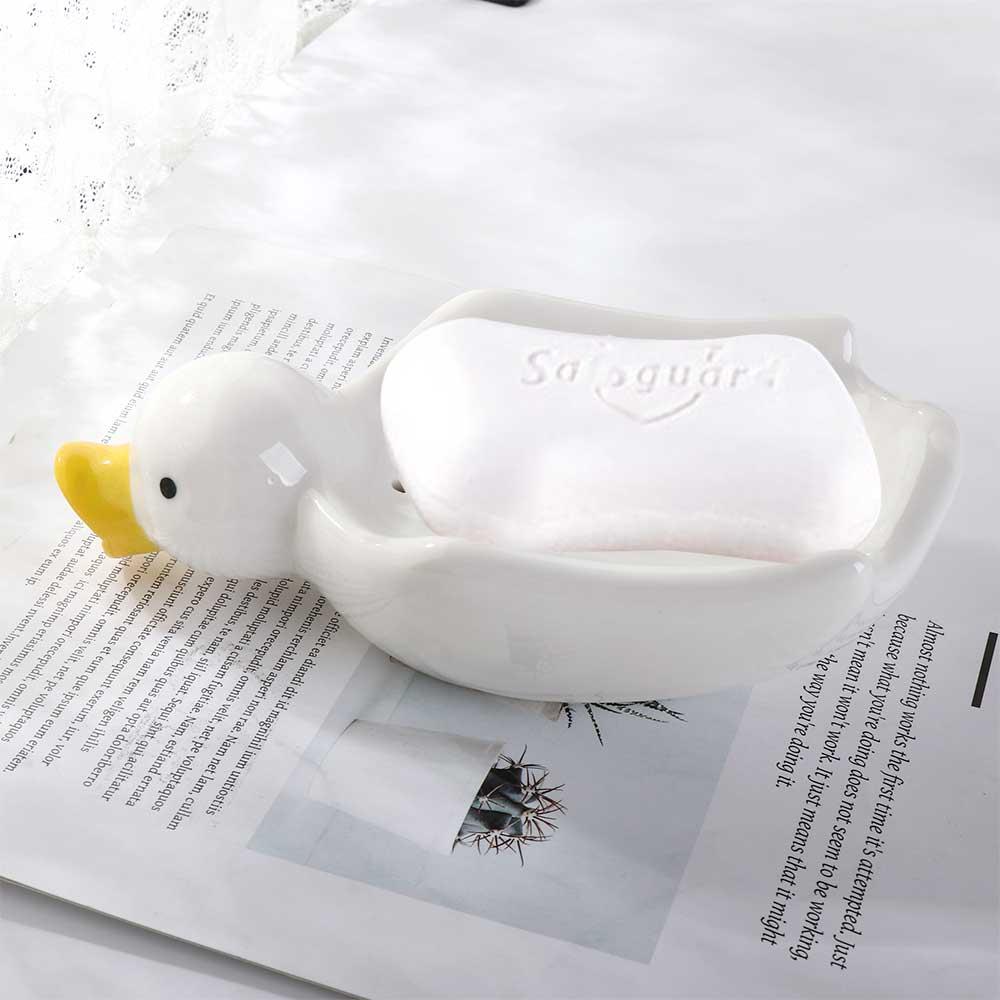 Self Draining Duck Shape Soap Rack Ceramic Soap Dish Soap Holder Bathroom