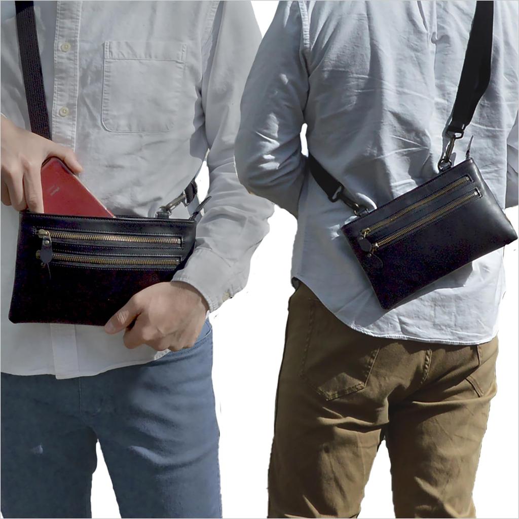 Genuine Leather Horizontal Shoulder Bag Sacoche 190g Made In Japan Toyooka Production Takehachi Manufactured Set of 2 Cable Bands Tm0611 +