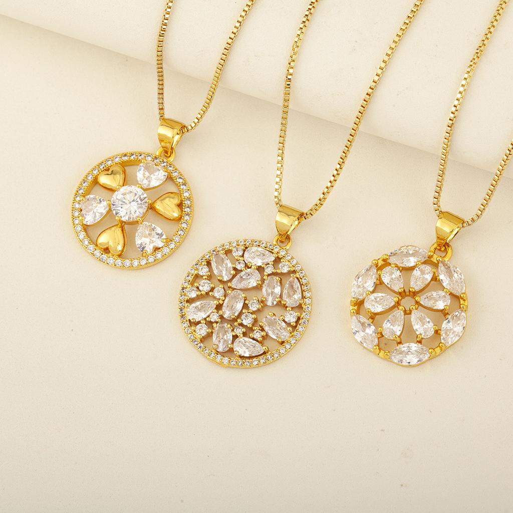Nidin Light Luxury Trendy Water-drop/Heart Crystal Zircon Flower Pendant Necklace For Women Female Round Shape Delicate Jewelry
