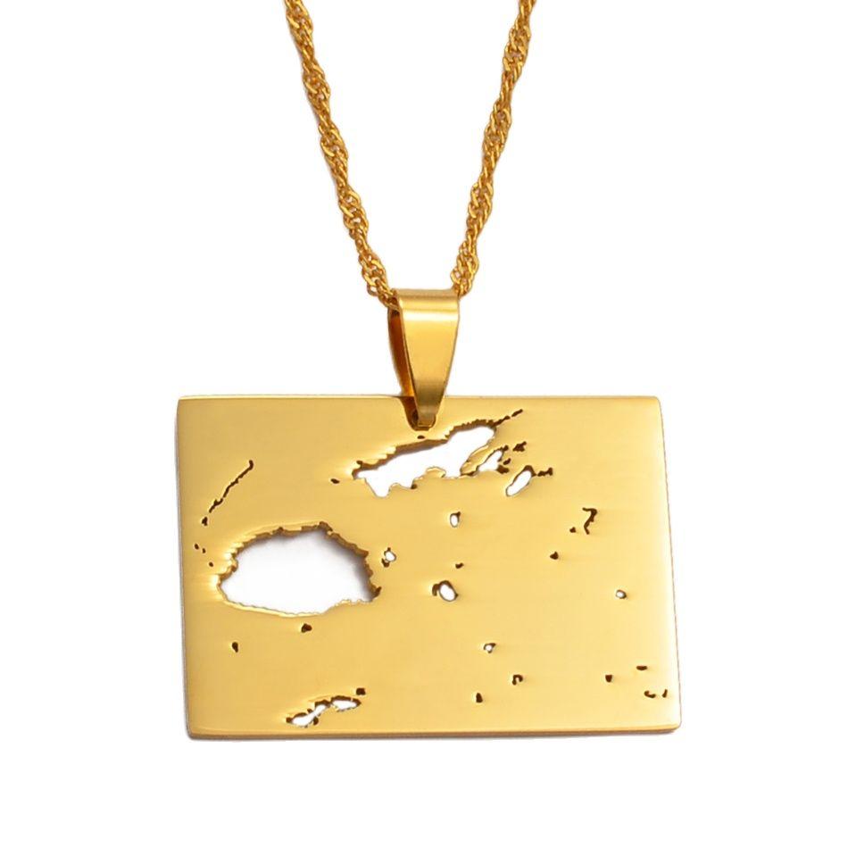 Anniyo Fiji Map Pendant Necklace Gold Color Jewelry Maps of Viti #018621