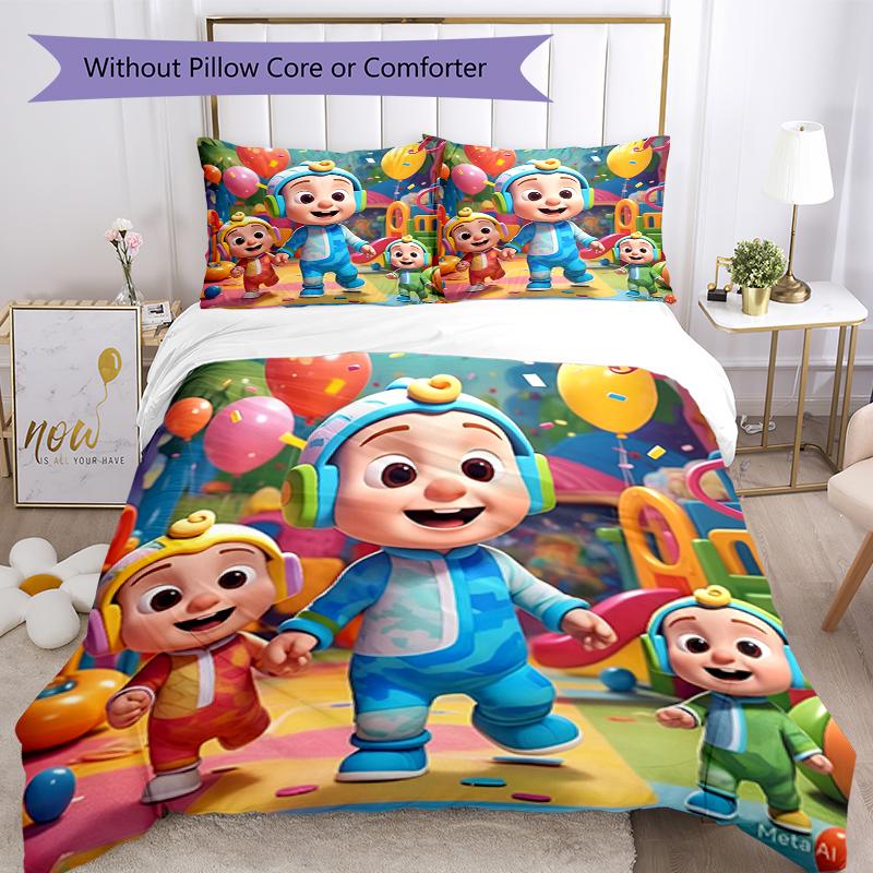 3pcs Cocomelon Bedding Set Duvet Cover Closure Includes 1 Duvet Cover & 2 Pillowcases, Soft and Comfortable for All Seasons.