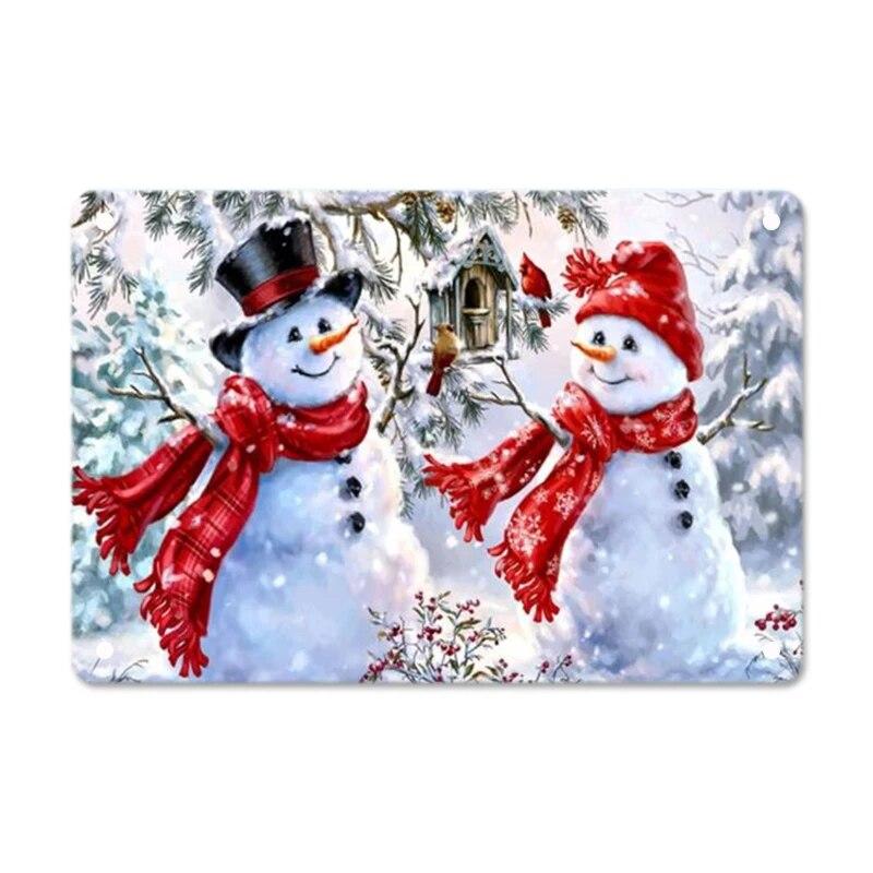 Merry Christmas Posters Tin Sign Cute Snowman and Santa Claus Metal Plaque Wall Art Decor Christmas Gift