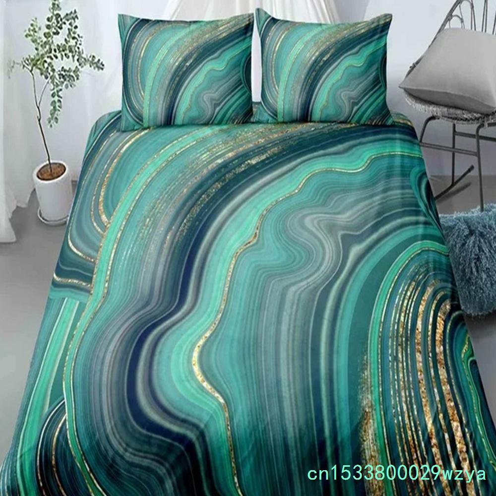 Пододеяльник Chic Marble Duvet Cover Microfiber Mint Gold Glitter Turquoise Комплект постельного белья Abstract Aqua Blue Quilt Cover Single Twin Full Size
