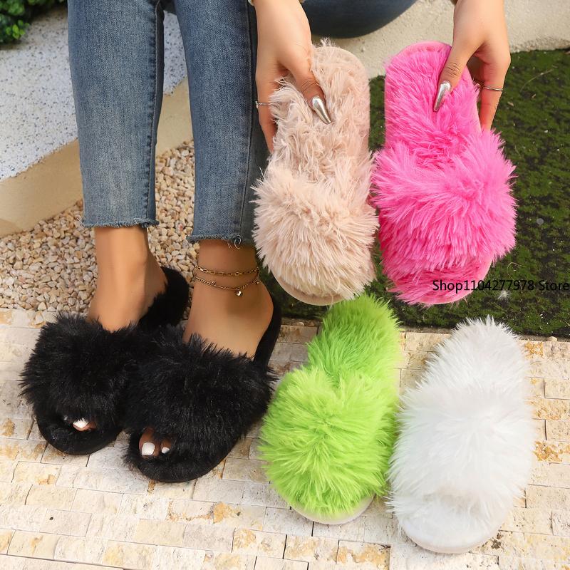 Мода 2025 Осень и Зима Женские Домашние Тапочки Новые Плюшевые Домашние Ленивые Тапочки Противоскользящие Прочные Модные Теплые Сандалии Тапочки