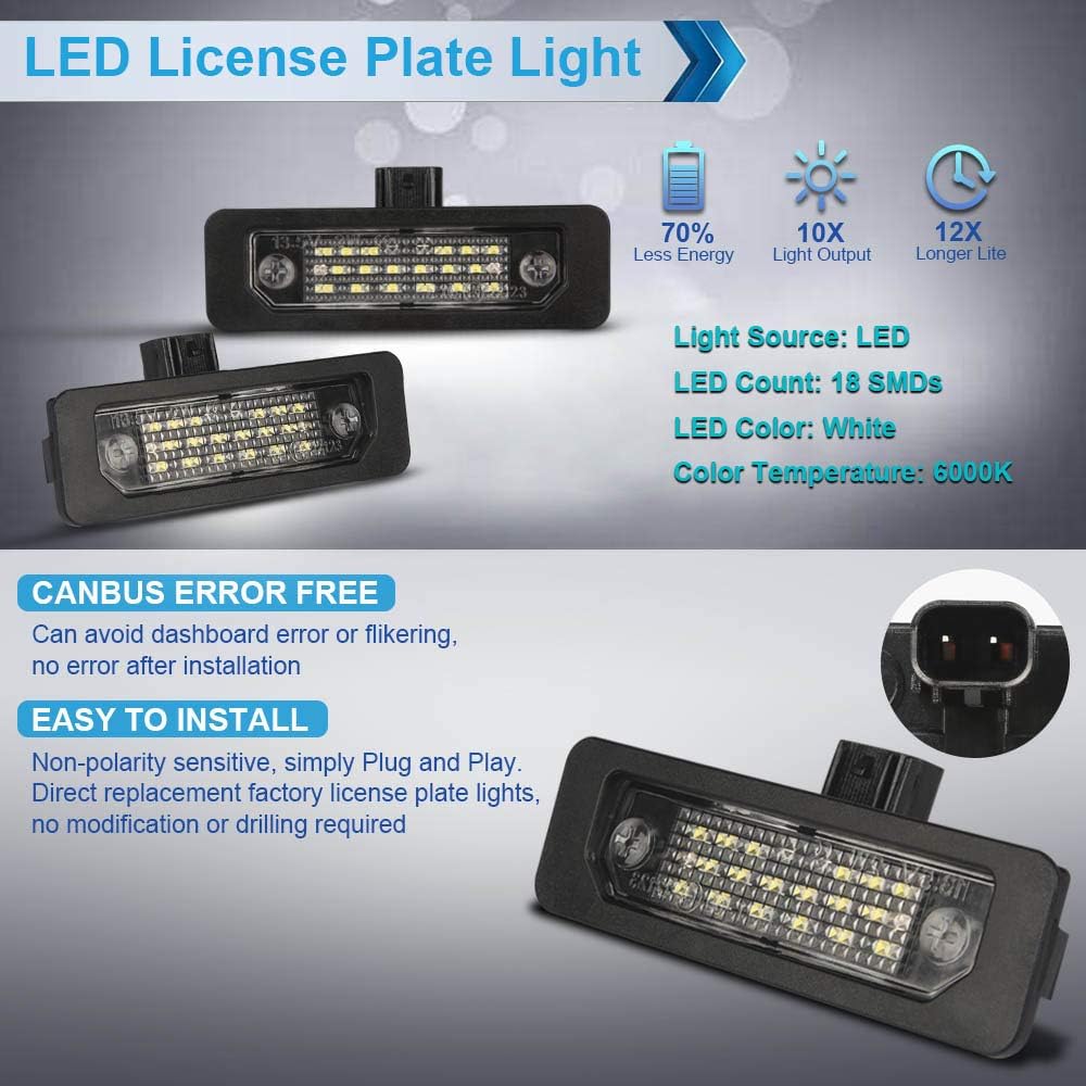 LED License Plate Light Lamp Assembly Compatible with Mustang Fusion Taurus Flex Focus Lincoln MKS MKT MKX MKZ Mercury Sable Milan 6000K White, Pack