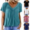 Женский повседневный однотонный топ с V-образным вырезом и плиссированными короткими рукавами Топ с V-образным вырезом и плиссированными короткими рукавами