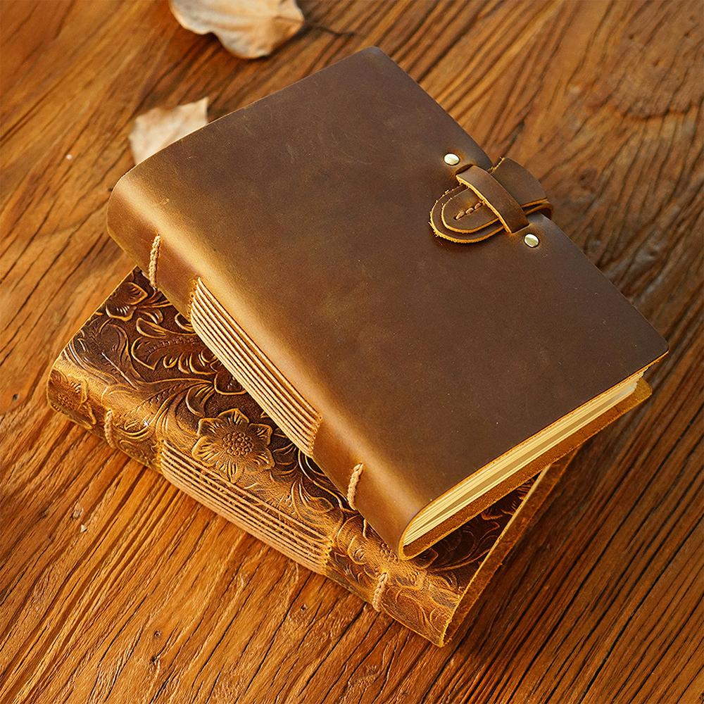 2024 Genuine Leather Handmade Sketchbook Top Grade Cowhide Vintage Painting Notepad Creative Notebook Journal Gift Travel Diary