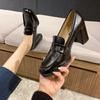 French Heels Women's Retro Square Toe Block Heel Temperament Single Shoes Slip-on Loafers