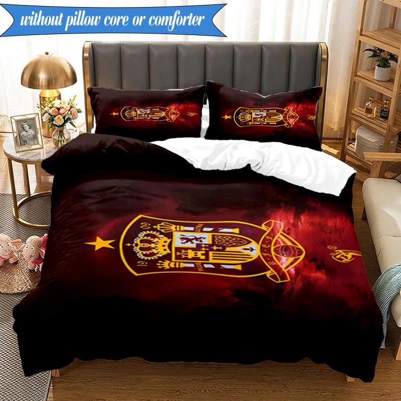 3PCS Spain's Royal Emblem Printed Soft Bedding Set,Including 1pc Duvet Cover And 2pcs Pillowcases Perfect for Bedroom, Dormitory, Fan gift