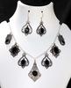Exclusive Cluster Black Onyx 925 Silver Plated Necklace Earrings Set 18|1.9" p2z94