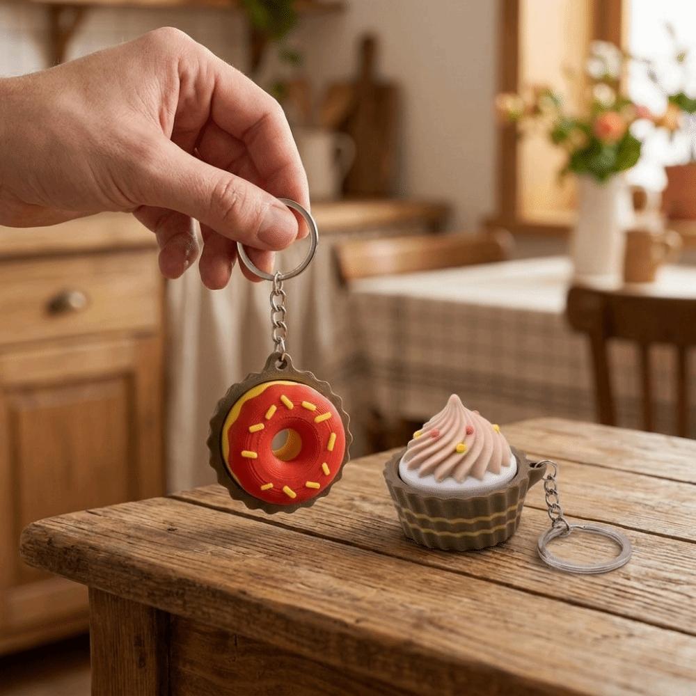 Plastic Clicker Keychain Simulated Dessert Cupcake Donut Key Chain for Adults