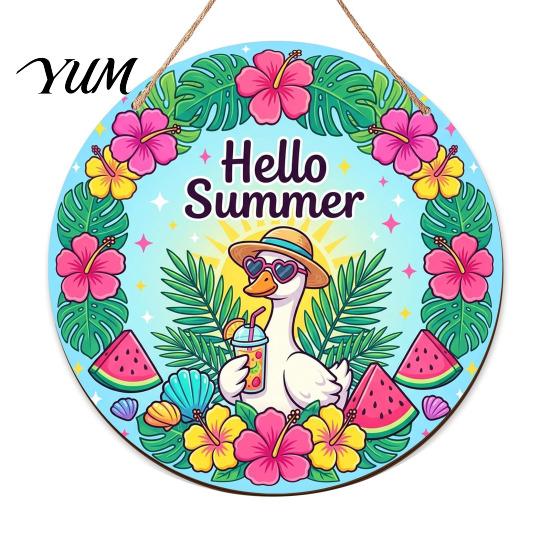 Colorful Summer Home Wall Decor Wooden Hanging Sign, Beach Style with Hemp Rope, Swimming Pool Area Sign Indoor Outdoor Theme Decoration for