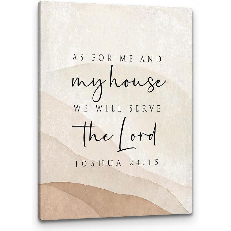 PHAMTE As For Me And My House We Will Serve The Lord Wall Art, Modern Christian Bible Verse Joshua 24:15 Print Framed Canvas Painting Artwork For