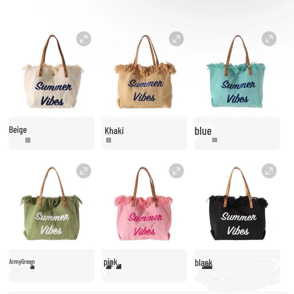 Вместительная вышитая парусиновая сумка-тоут и пляжная сумка через плечо для женщин