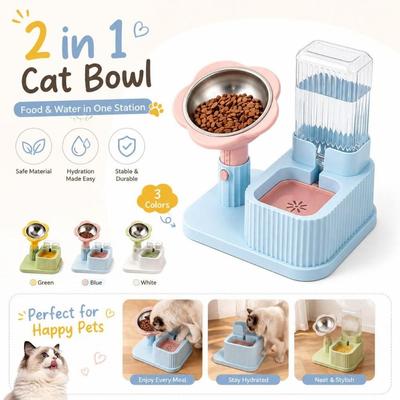 2 In 1 Cat Bowl Adjustable Height Cat Drinking Bowls New Pet Food Bowl Pet Feeding Supplies