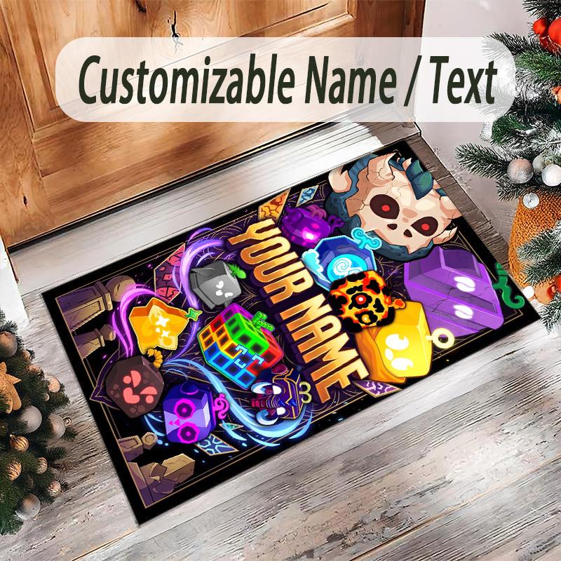 Personalized Crystal Velvet Carpet Custom Name Text,Blox Fruits Anti Slip Area Rug For Home Decoration