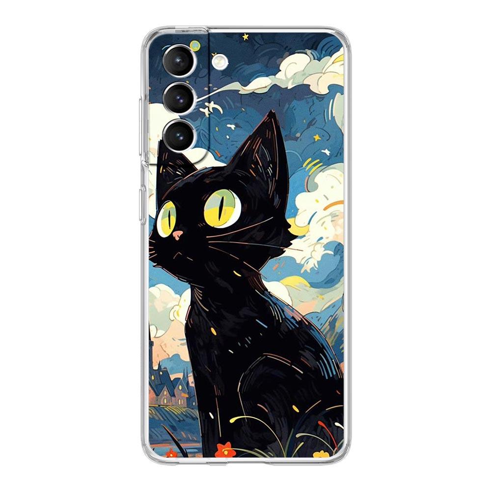 Мультяшный милый кот Арт мода Чехол для телефона Для Samsung Galaxy S24 S23 S22 S20 Ultra S21 FE 5G S10 S9 Plus S10E S8 Прозрачный чехол