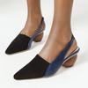 Туфли-лодочки на низком каблуке Женские 2025 Viatage Сандалии Черные Синие Белые Замшевые Слингбэки Вечерние Офисные Свадебные Туфли Женские Туфли для платья