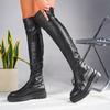 Plus-size Shoes, Knee-length Thick-soled Long Boots, Round-toe Slimming High-top Elastic Boots, Women's Shoes