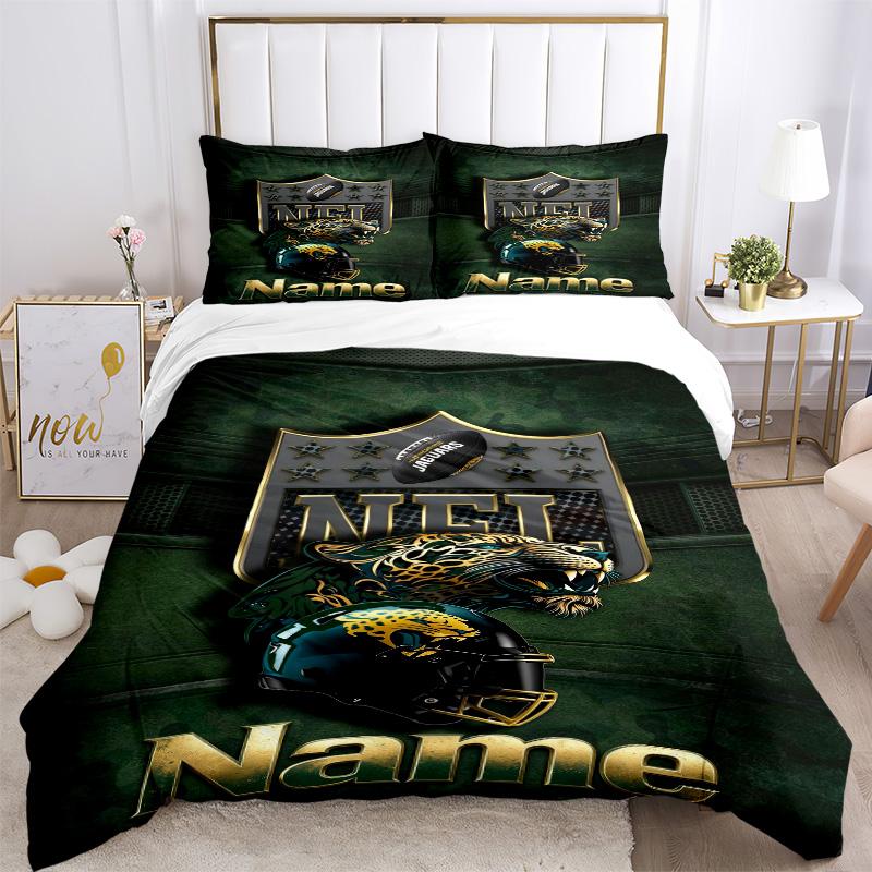 Personalized Jaguars Nfl Soft Bedding 3 Piece Set HD Print Duvet Cover Pillowcases for Teens Adult Bedroom Decoration Christmas Gift C10349