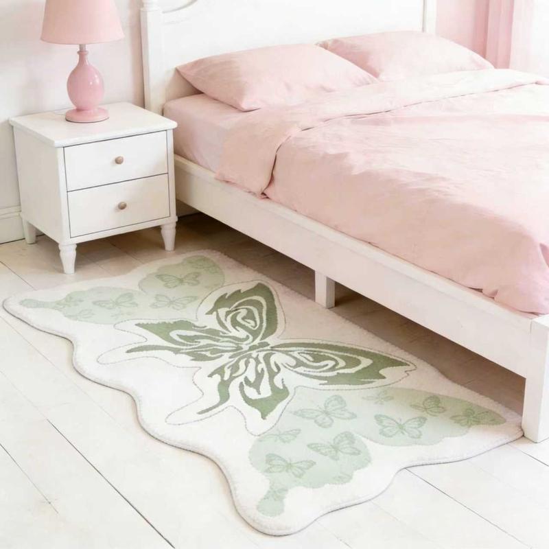 Cream Style Carpets for Living Room Butterfly Bedroom Decor Carpet Fluffy Soft Bedside Irregular Rug Home Thick Plush Floor Mat