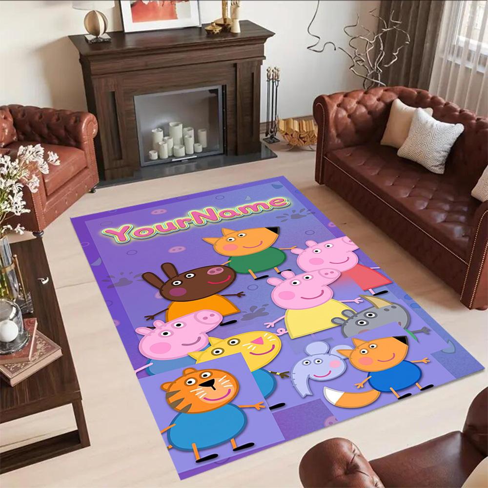 Peppa Pig Customized Name Floor Mat Perfect for Entryway Dining Room Foyer Bedrooms Anti-slip Rug Anime Office Decor