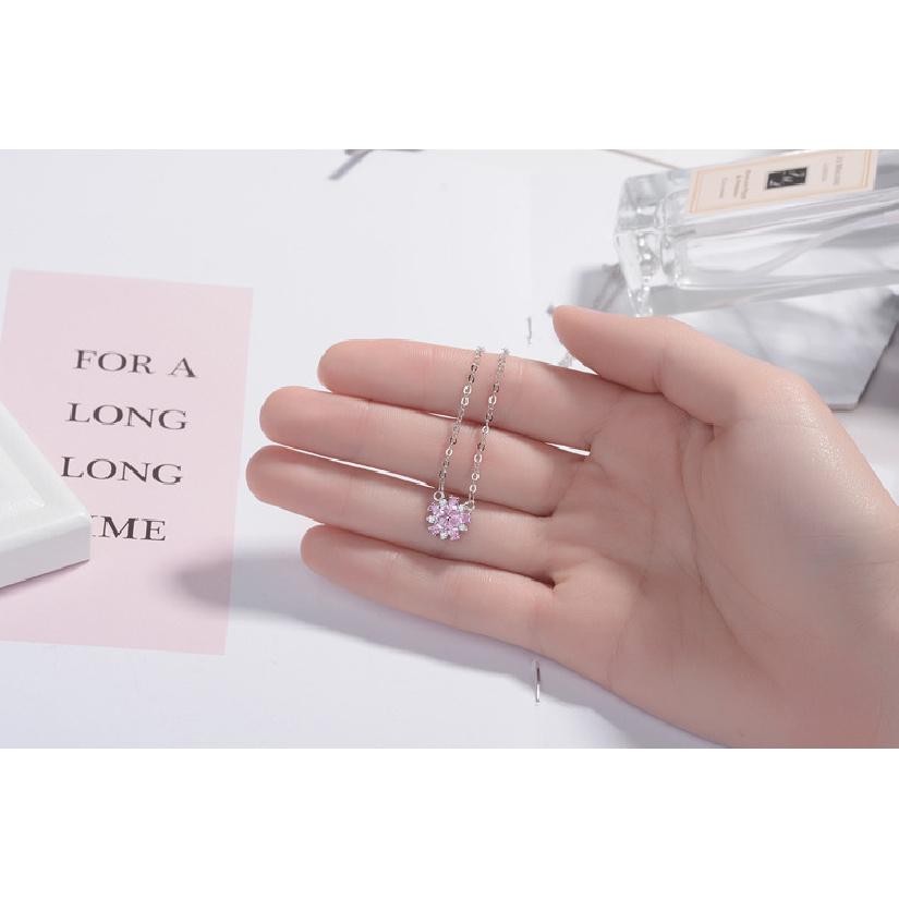 Fashion 925 Sterling Silver Clear Pink Zircon Cherry Blossoms Flower Necklace+Earrings+Bracelet 925 Stamp Jewelry Sets for Women