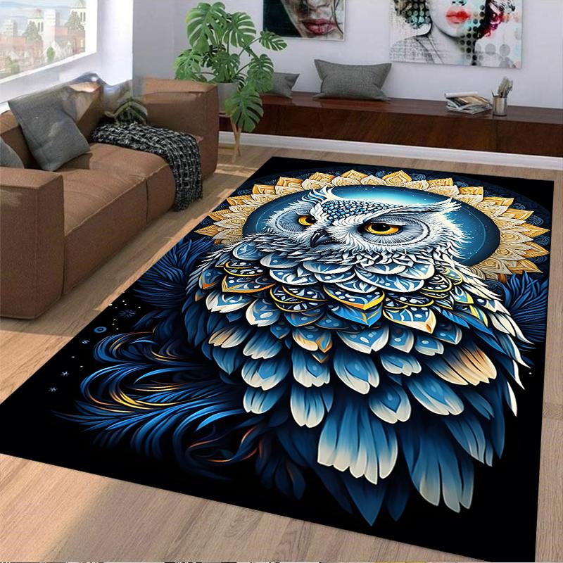Majestic Owl Carpet with Colorful Feathers and Sunburst Design Suitable for use as an anti-slip for living room bedroom sofas