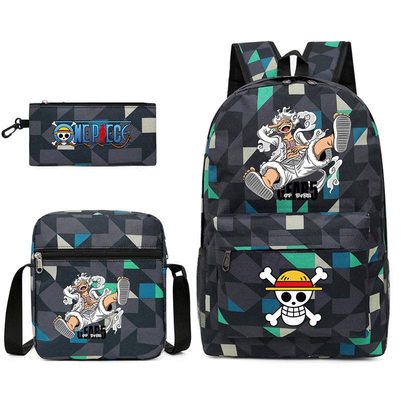 One Piece themed printed backpack + shoulder bag + pencil case three-piece student backpack set 0083 KTB