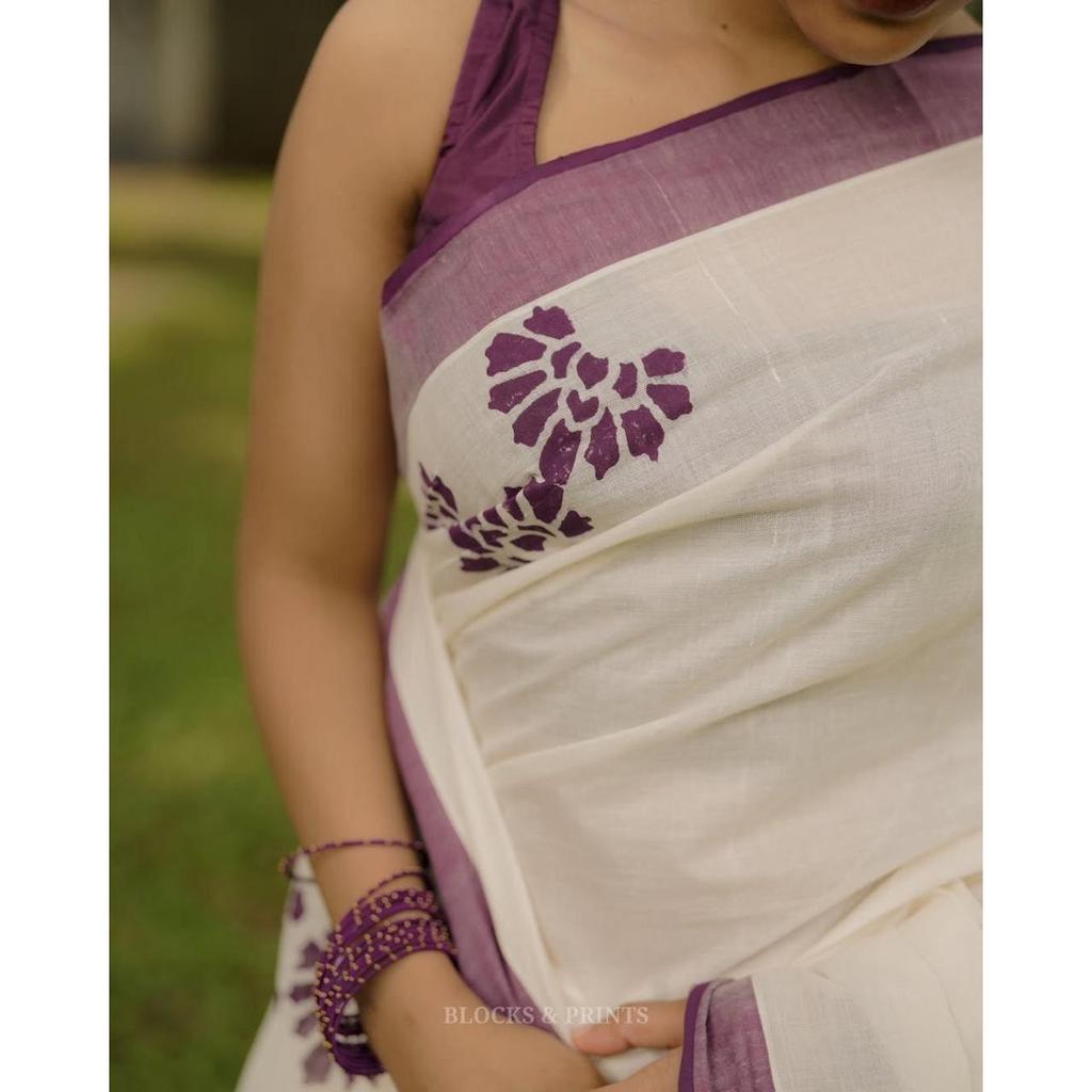 Льняное сари с серебряной каймой джари