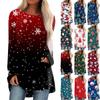 Женская повседневная модная блузка с длинным рукавом и рождественским принтом средней длины