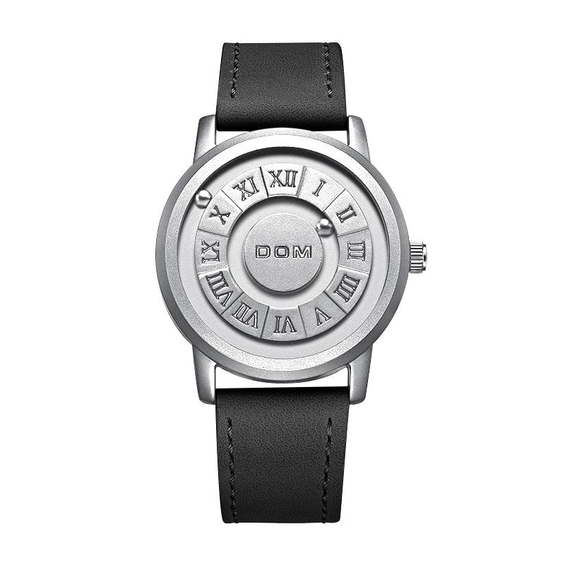 DOM 1345 High Quality Brown Genuine Leather Watch Men Casual Fashion Sport Wristwatches Waterproof Quartz Watches Men's Bracelet
