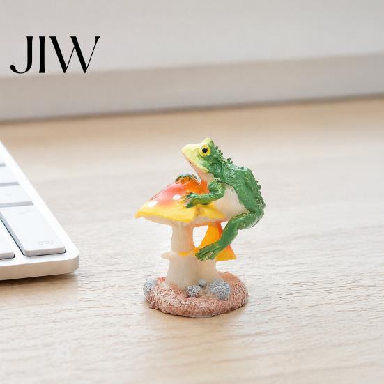 DIY Fairy Garden Accessories Resin Frog on Mushrooms Figurine, Micro Landscape Bonsai Ornament, Decor for Succulent Pots Waterproof Miniature
