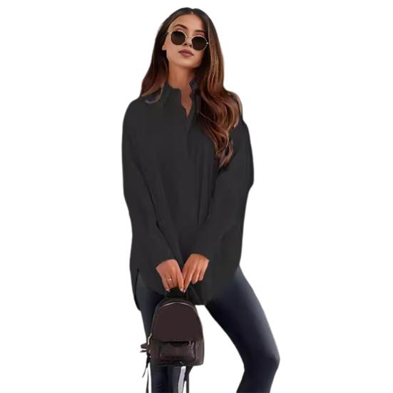 Women Casual Shirt Lapel Long Sleeve Single Breasted Shirt Tops Solid Color Loose