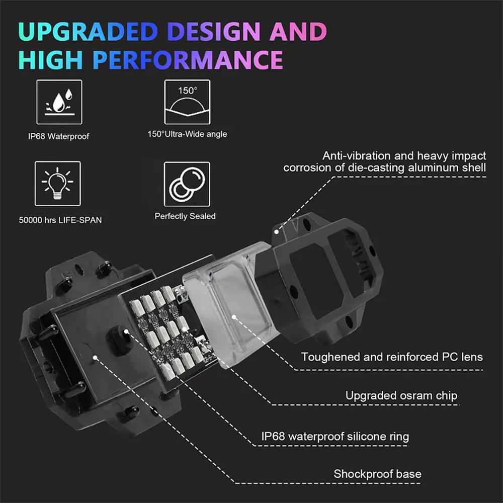 4 Pack LED Rock Light with Music Sync for Off Road