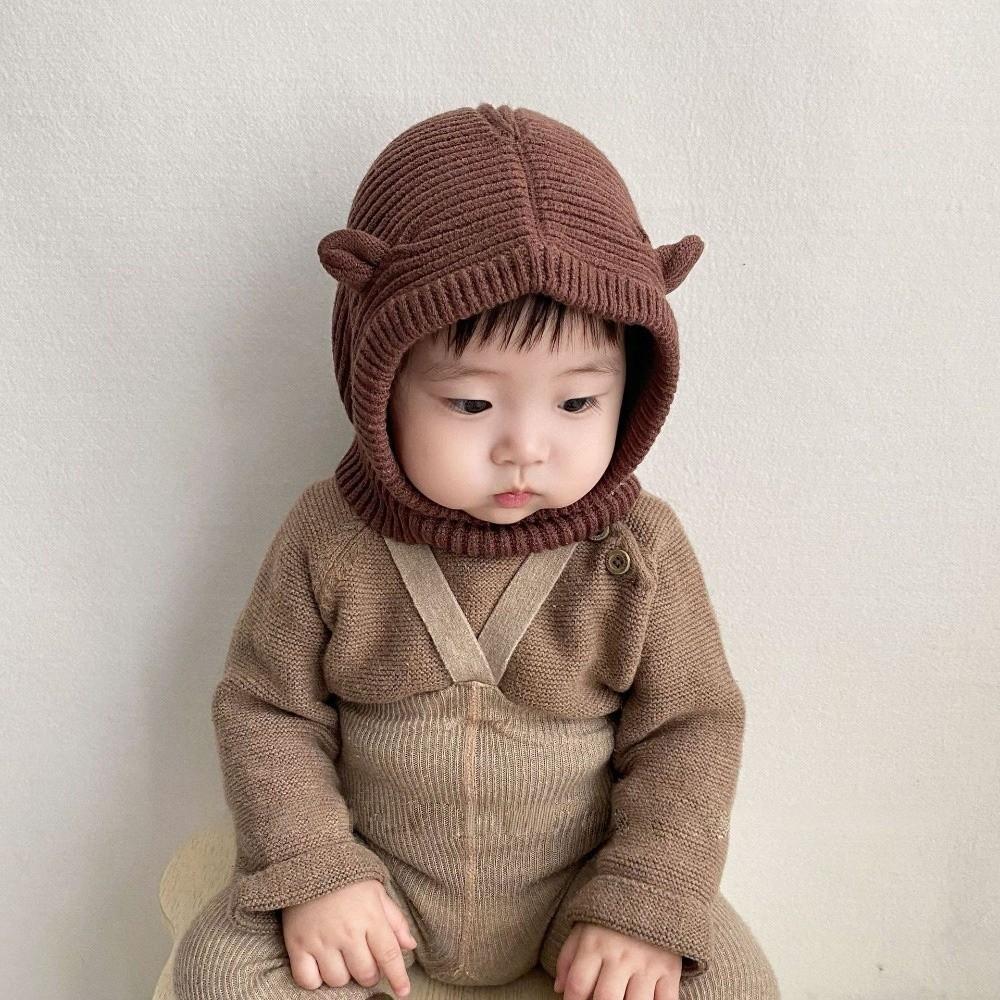 Windproof Ear Protection Hat Cute Big Eyes Plush Infant Knitted Cap Beanie Hat  Autumn and Winter