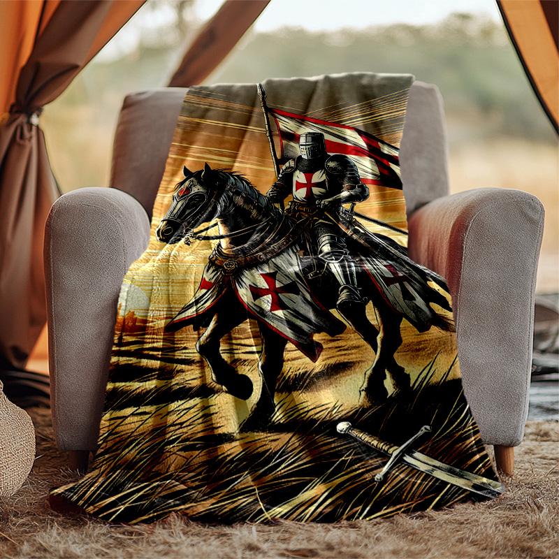 Cross Templars Knight Flannel Blanket Soft Warm All-Season Throw, Design for Camping, Car Travel, Hiking Sofa, Bed, Office Perfect Gift for Parties