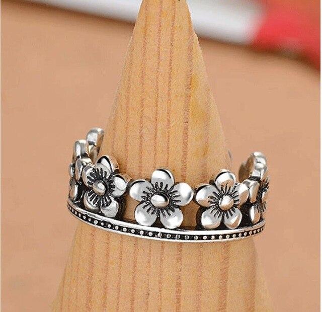 Винтажные кольца из стерлингового серебра 925 пробы с бантом и перьями в виде короны для мужчин и женщин, регулируемое тайское серебряное кольцо на палец, индивидуальное