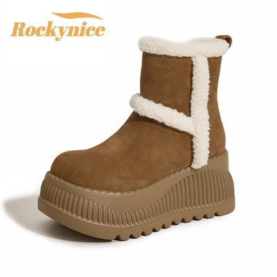 Женские зимние ботинки из натуральной кожи, новая модная нескользящая платформа, теплые меховые ботильоны до щиколотки, плюшевые ботильоны на высоком каблуке для женщин