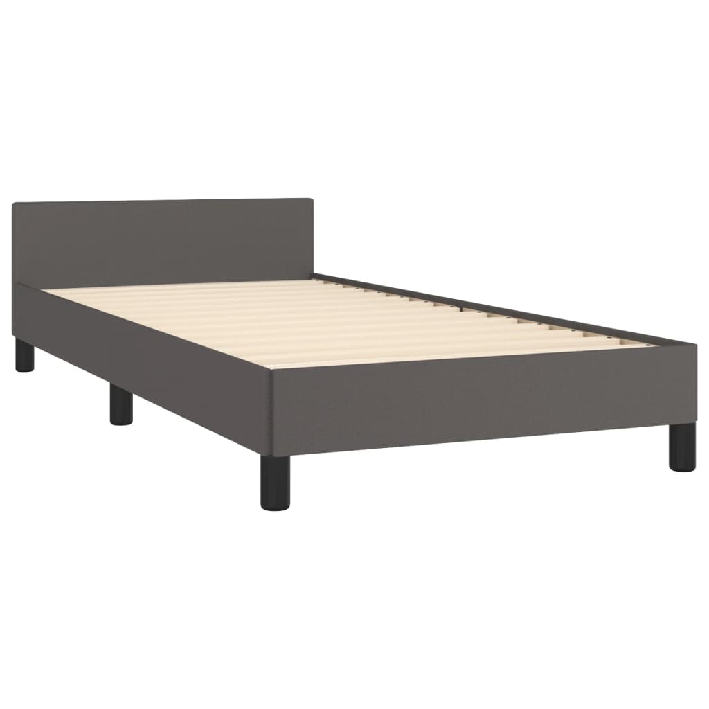 Grey Bed Frame with Headboard 90 x 200 cm Faux Leather