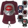 Girls Reversible Sequin Sweater with Kissing Mouth Motif Kiss