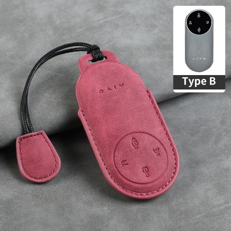 Leather Car Key Case Cover for Huawei AITO M5 M7 M9 3 /4 Buttons Car Remote Key Fob Shell Keychain