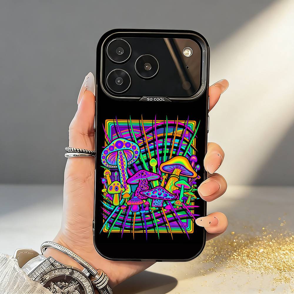 P-Психоделичный C-Цветной M-Грибной Чехол Для Телефона Для iPhone17,16,15,14,13,12,11,Pro,MAX Серый Матовый Силиконовый Черный Чехол