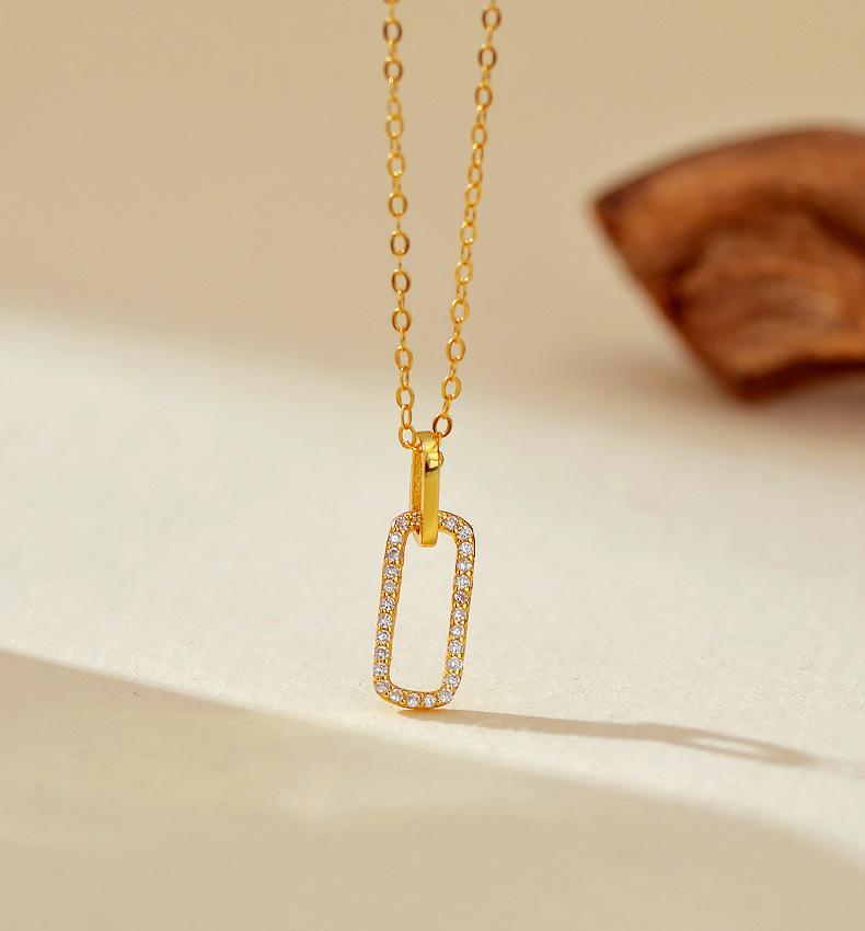 Silver Double Empty square Buckle Zircon Necklace Exquisite Geometric 18k Gold-plated Charm Necklace for Women Gifts Jewelry