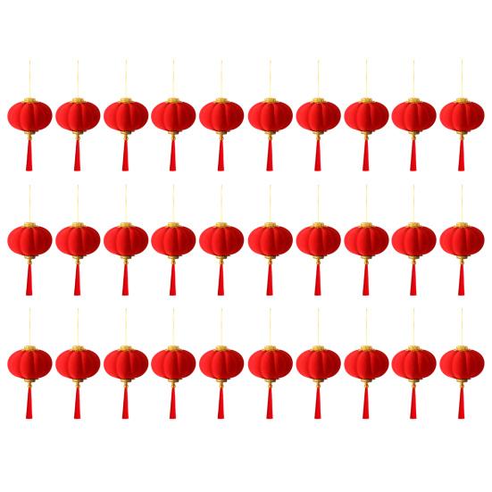 Flannel Chinese New Year Lantern Mini Red Lucky Hanging Lanterns with Tassel for Spring Festival Party Wedding Supplies