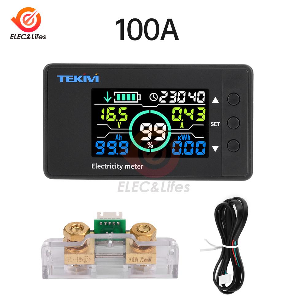 Voltage Current Power Meter DC 7.5-100V Lithium Iron Phosphate Cell Battery Capacity Indicator Car Voltmeter Ammeter 12V 24V 48V