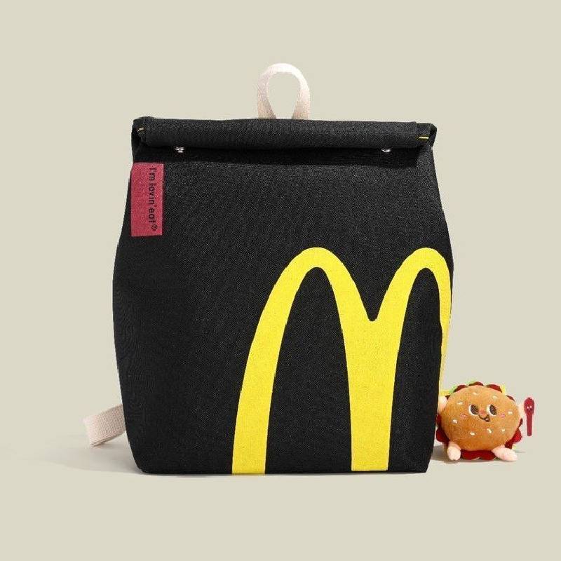 Mcdonalds Letter Print Cotton Canvas Backpack For College Students With Durability And Inner Pocket
