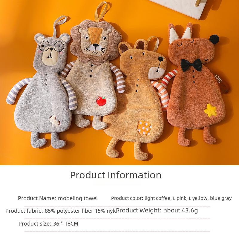Полотенце для рук из кораллового флиса с изображением мультяшных животных – впитывающее, вышитое квадратное для ванной и кухни